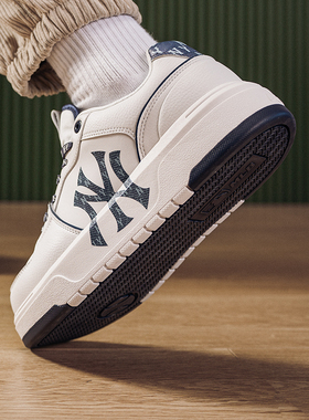 MLB厚底休闲鞋白色皮面板鞋2026春新款男女显高鞋学长鞋3ASXM046N