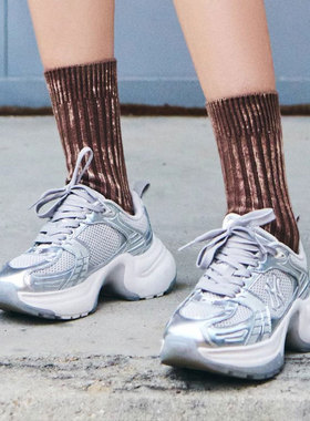 MLB时尚休闲老爹鞋银色网面拼接厚底鞋子25冬季新款休闲鞋SHW04