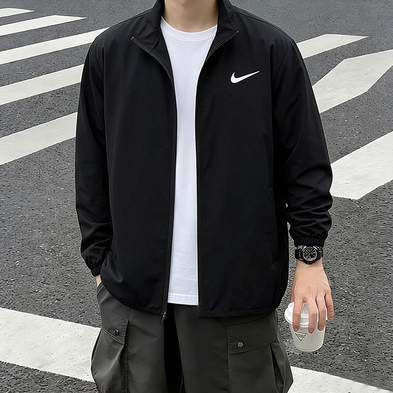 NIKE耐克正品梭织跑步外套男装春季新款黑色休闲运动服男士夹克衫