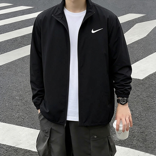 NIKE耐克正品梭织跑步外套男装春季新款黑色休闲运动服男士夹克衫