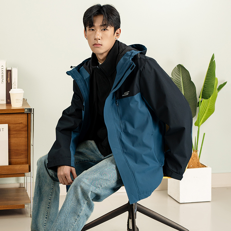 斯凯奇抓绒三合一夹克男女装2025冬季新款连帽运动服防风舒适外套