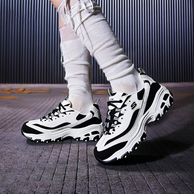 斯凯奇黑白撞色熊猫鞋女鞋冬季新款复古老爹鞋运动鞋女士休闲鞋潮