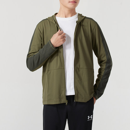 安德玛男装 冬季新款男子运动训练外套针织连帽休闲防风夹克上衣