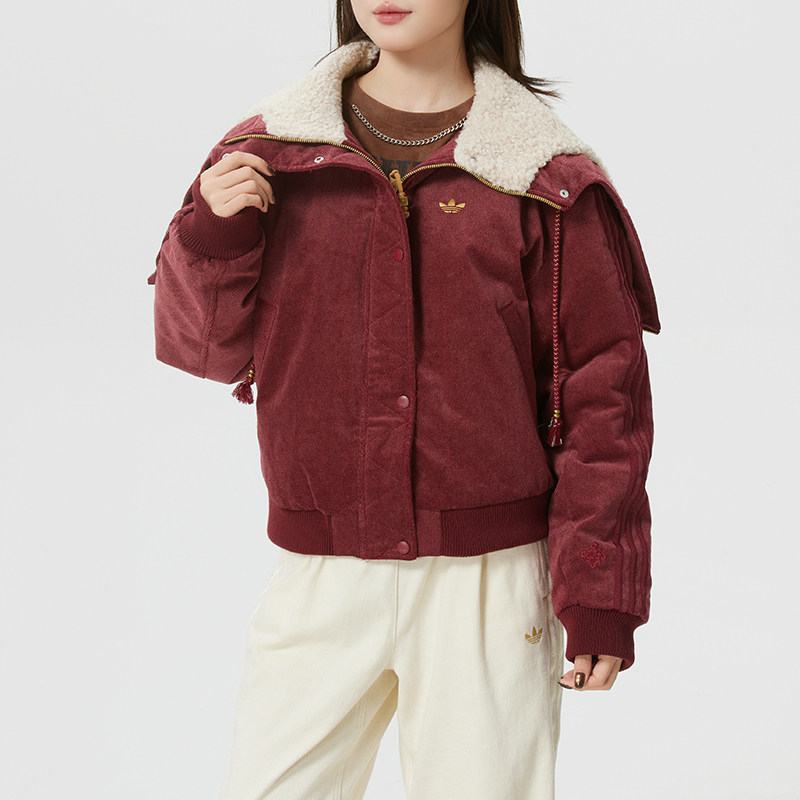 阿迪达斯三叶草酒红色连帽棉服女装2026新款保暖棉衣夹克外套棉袄,运动服/休闲服装,运动棉衣,淘宝优惠券,粉丝福利购,淘宝优惠卷