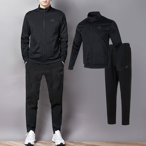 阿迪达斯休闲运动套装男秋季新款立领夹克外套跑步裤子长裤两件套