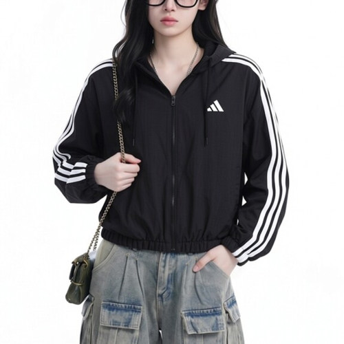 幸运叶子|阿迪达斯黑色短款外套女装连帽运动服上衣夹克JZ2162