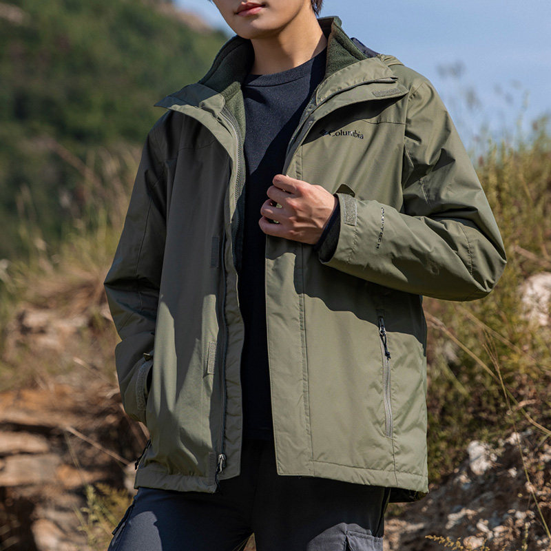 哥伦比亚三合一夹克男装户外休闲衣连帽运动服保暖防风外套WE3321