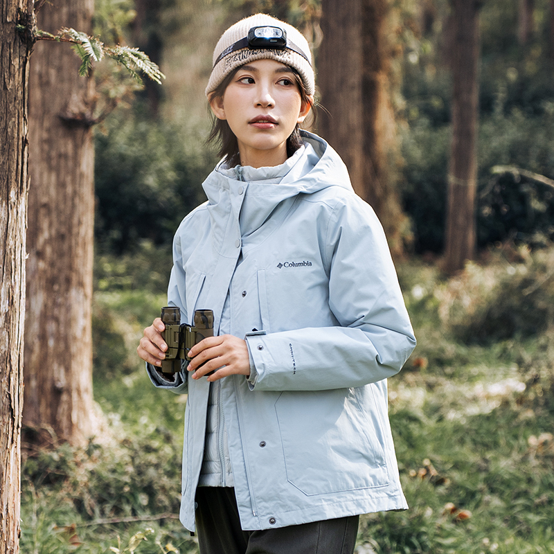 哥伦比亚羽绒三合一冲锋衣女装冬季新款保暖防风外套户外露营夹克
