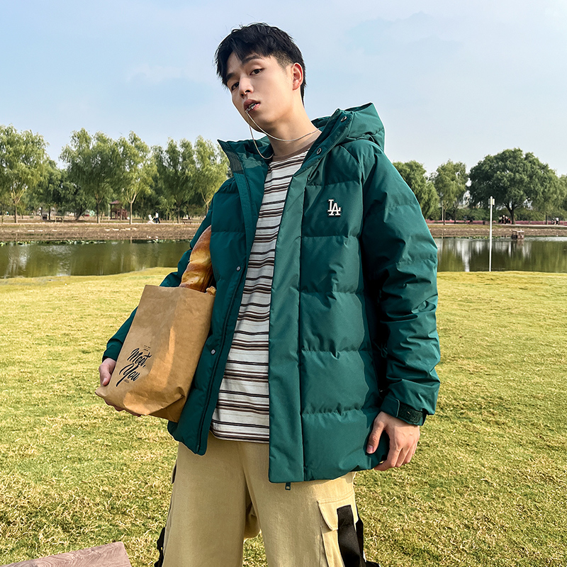 MLB官方 绿色连帽羽绒服男装女装冬季新款宽松运动服保暖休闲外套