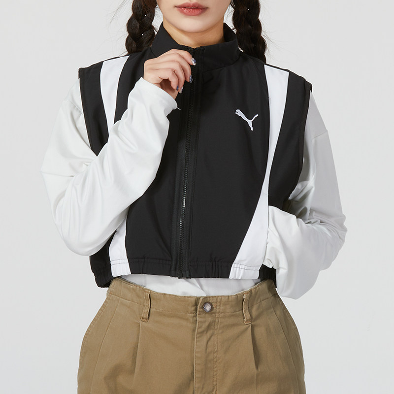 PUMA彪马官方短款马甲女装立领休闲背心女士黑色运动服上衣626032