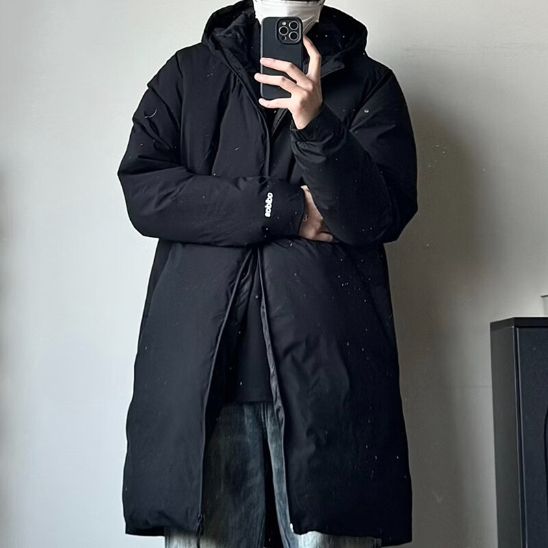 阿迪达斯连帽羽绒服男秋季新款长款运动服保暖户外棉羽夹克JL9616