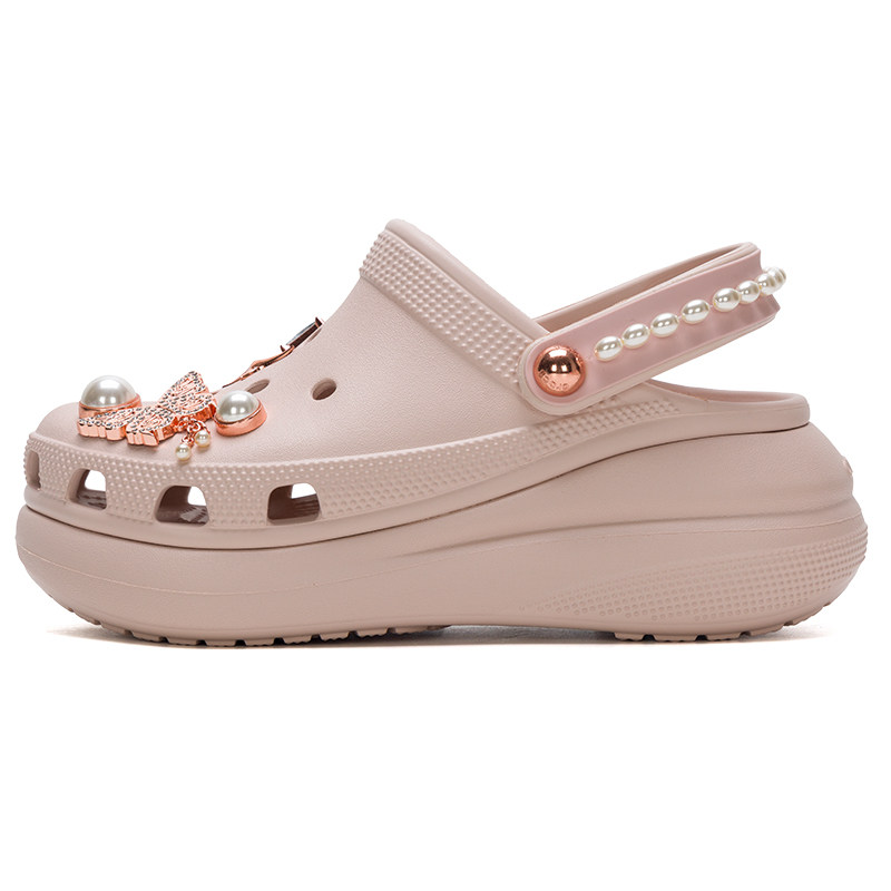 Crocs卡骆驰蝴蝶珍珠泡芙洞洞鞋女鞋包头沙滩鞋一脚蹬穿脱凉鞋