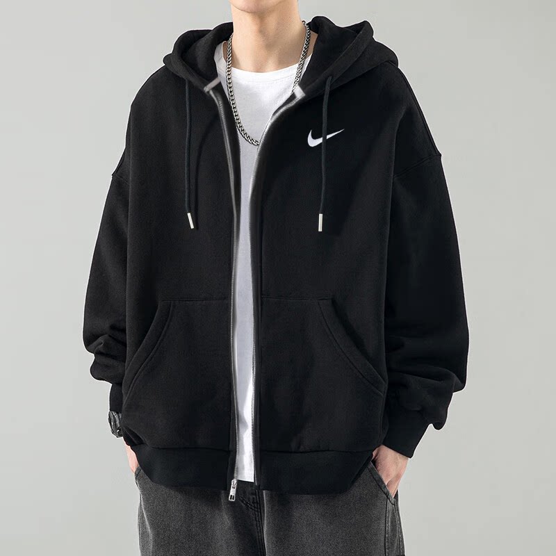 NIKE耐克男装秋季新款运动服休闲透气纯棉针织外套连帽夹克521574