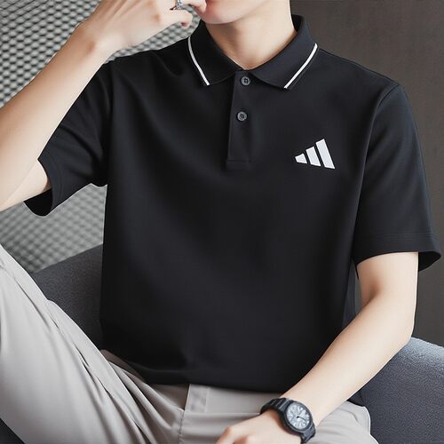 幸运叶子|阿迪达斯短袖男装款透气运动服黑色商务POLO衫T恤JE9023