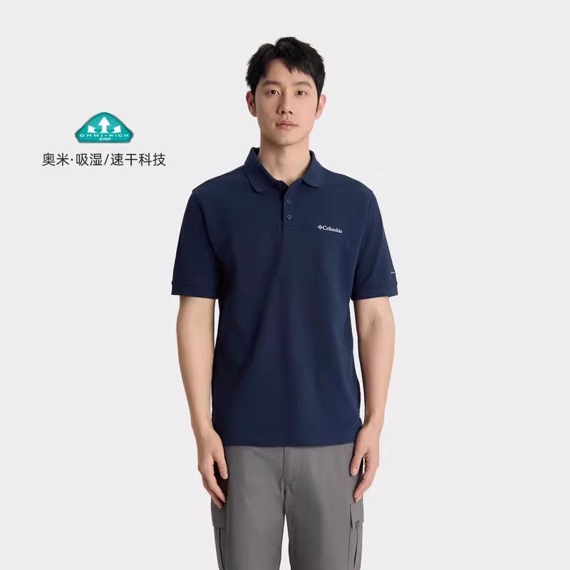 哥伦比亚polo衫男装吸湿快干T恤户外休闲运动服透气短袖翻领上衣