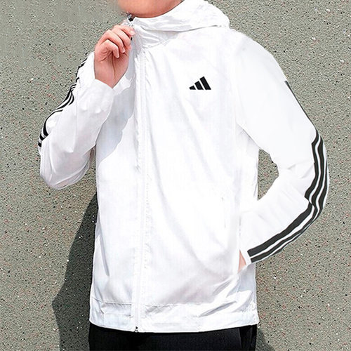 阿迪达斯正品外套男装2025夏季新款白色运动服连帽休闲夹克JF3682