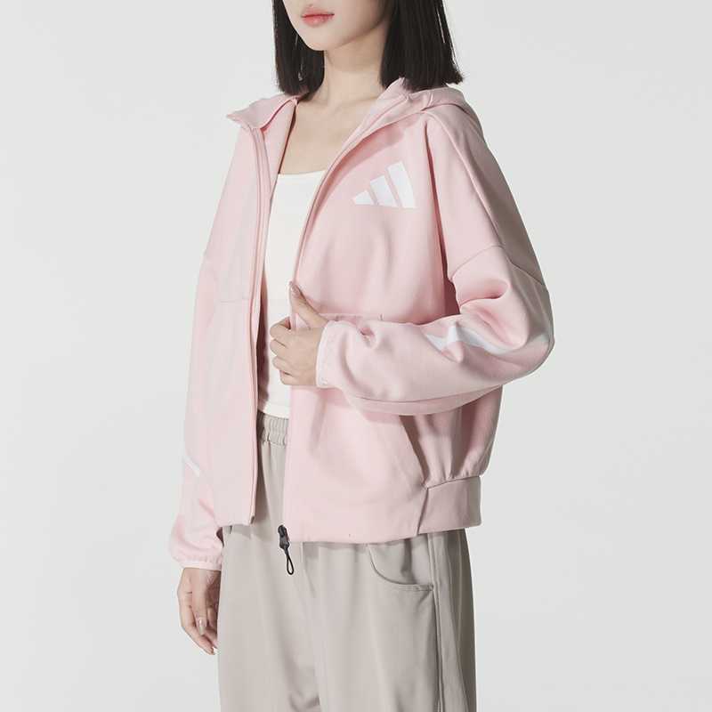 阿迪达斯女装25新款宽松运动服袋鼠口袋外套时尚潮流休闲连帽夹克