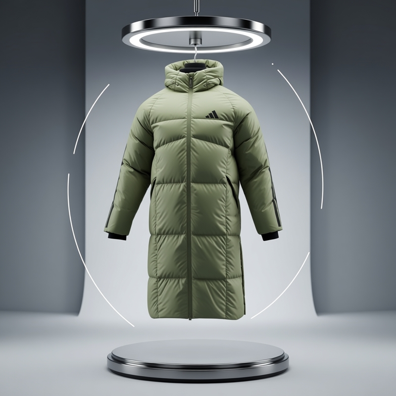 阿迪达斯长款羽绒服女装男装冬季新款军绿色连帽棉羽鸭绒保暖外套