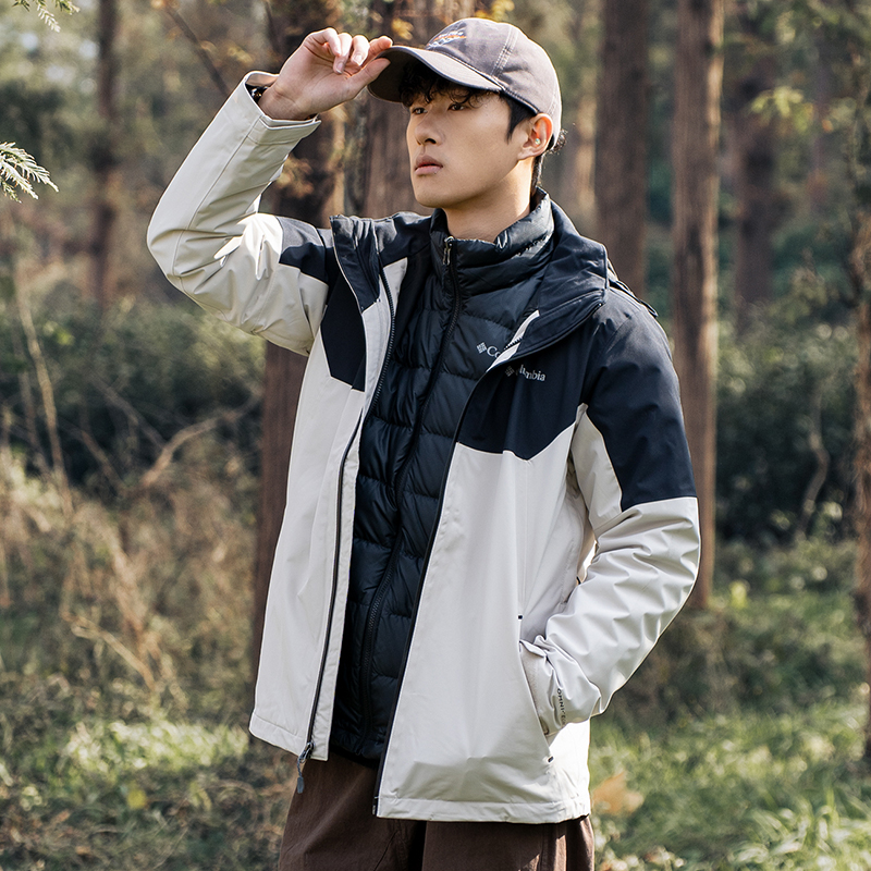 哥伦比亚羽绒三合一冲锋衣男冬季新款户外防风外套保暖夹克运动服