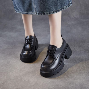 纯皮单鞋女2026春季新款真皮粗跟厚底小个子增高7CM英伦风小皮鞋