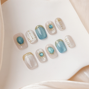 Piggy【亚特兰蒂斯】手工穿戴甲日常手绘猫眼高级百搭显白美甲