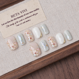 Piggy【繁花似锦】珐琅魔镜粉手绘花花纯手工日常百搭显白美甲