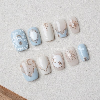 【星月】纯手工穿戴甲手绘波西米亚风高级ins风设计感显白美甲