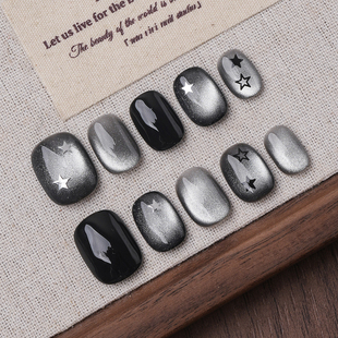 Piggy【银河星空】纯手工穿戴甲银黑色猫眼奢美甲日常短甲