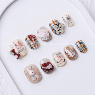 纯手工穿戴甲可爱卡通短甲 贴纸饰品随机搭配 爱丽丝兔兔