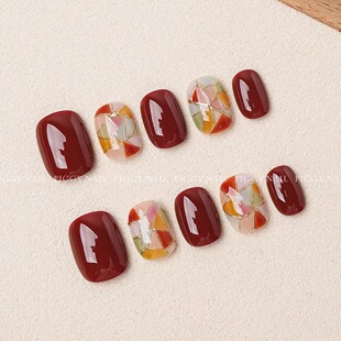 【彩玻璃】纯手工穿戴甲日常手绘拼色高级百搭显白短甲