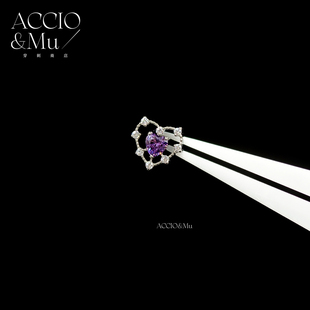 ACCIO&Mu医用F136钛合金紫色爱心锆石耳钉16g少女养洞耳骨钉flat