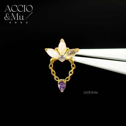 ACCIO&Mu月光石莲花吊坠内螺纹耳钉16g镀金钛合金精致天然石flat