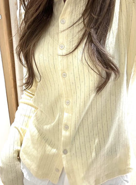 Brandy稚嫩浅黄色镂空刺绣花边显白针织衫女薄款外搭开衫空调衫