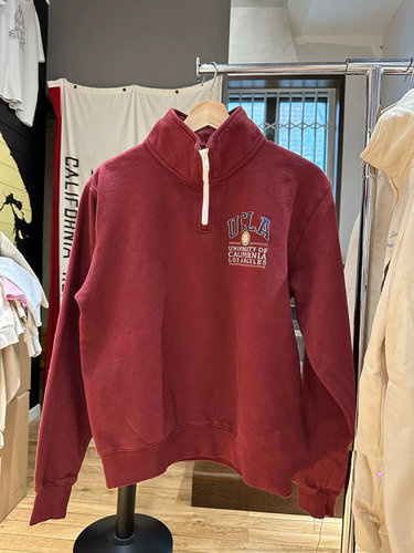 Brandy BM新款美式UCLA字母刺绣半拉链红色卫衣女bm休闲宽松外套
