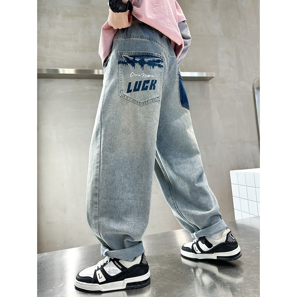 左西正男童牛仔裤春秋款2026新款儿童装直筒宽松痞帅气时髦百搭秋