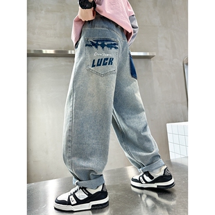 左西正男童牛仔裤春秋款2026新款儿童装直筒宽松痞帅气时髦百搭秋