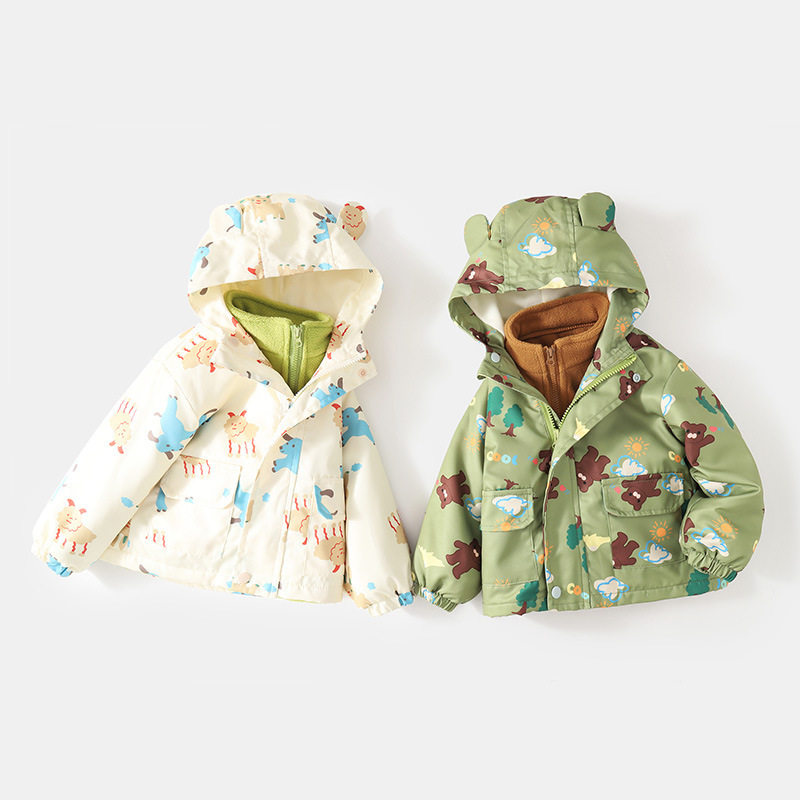 左西正儿童外套三合一男童派克服新款女童春秋装防风可拆卸宝宝童