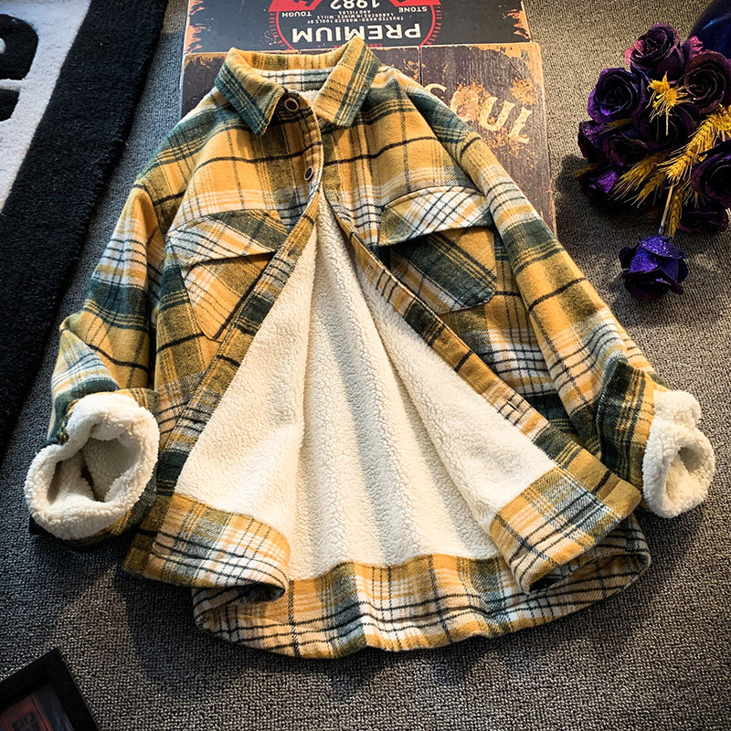 左西正男童加绒衬衫羊羔绒加厚秋冬款一体绒衬衣外套儿童装冬季夹