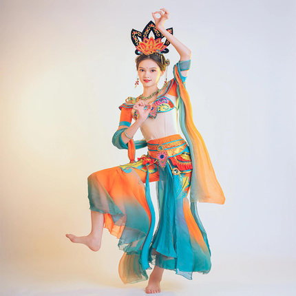 敦煌新款舞蹈服大漠飞天汉服演出服装中国风飘逸表演反弹琵琶道具