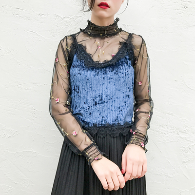 蕾丝+金丝绒长袖两件套