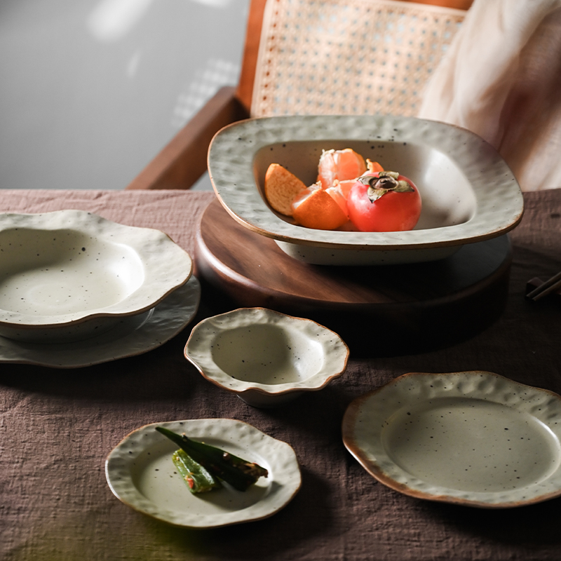 莳绘金缮粗陶餐盘系列复古菜盘子