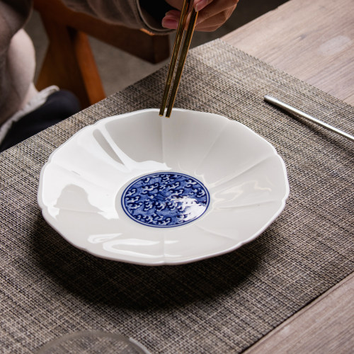 手绘波浪盘子复古青花陶瓷菜盘