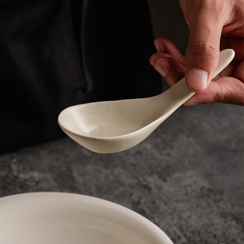 新中式纯色粗陶勺子ins精致汤匙