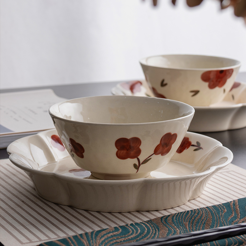 花型手绘陶瓷碗盘套装一人食餐具