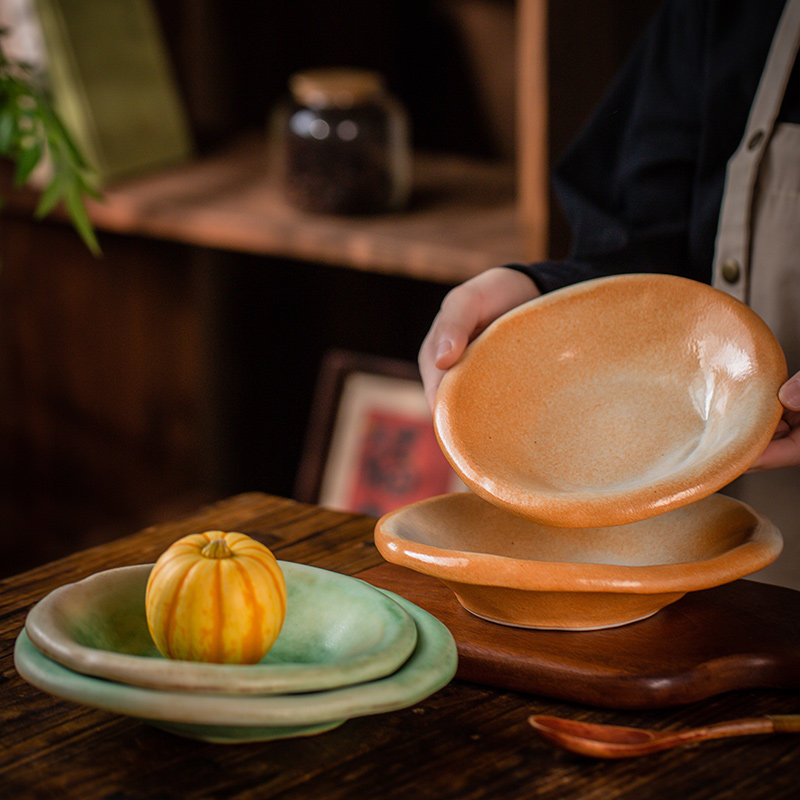 莳绘金缮2025新款粗陶点心盘菜盘