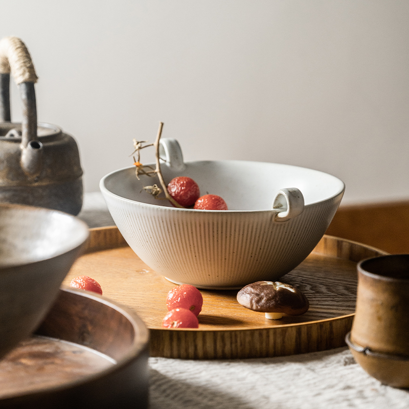 莳绘金缮粗陶7英寸汤碗拉面碗