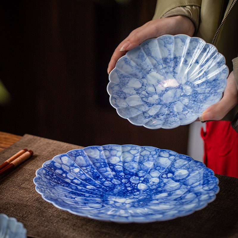 莳绘金缮景德镇青花盘子菜盘家用2026新款陶瓷浅盘西餐盘意面平盘