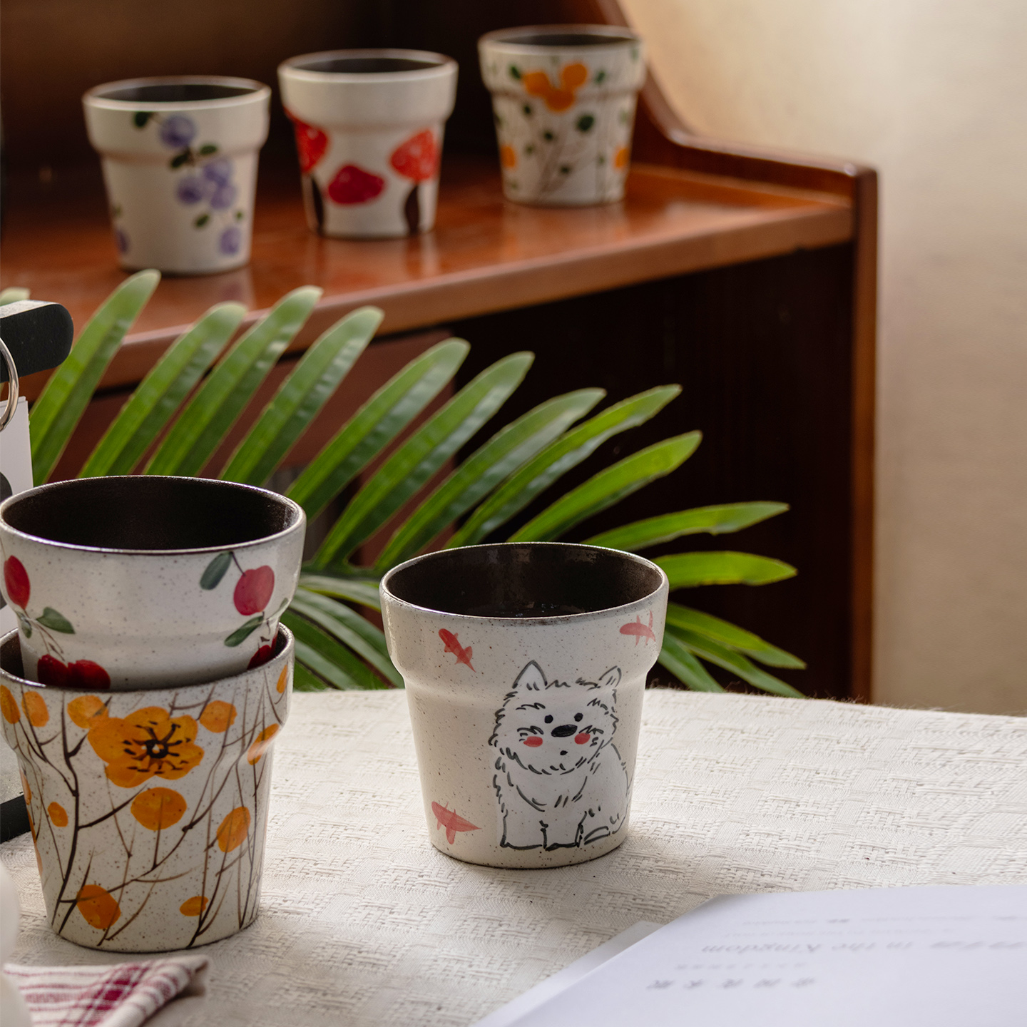 复古粗陶手绘杯子创意精致手握杯