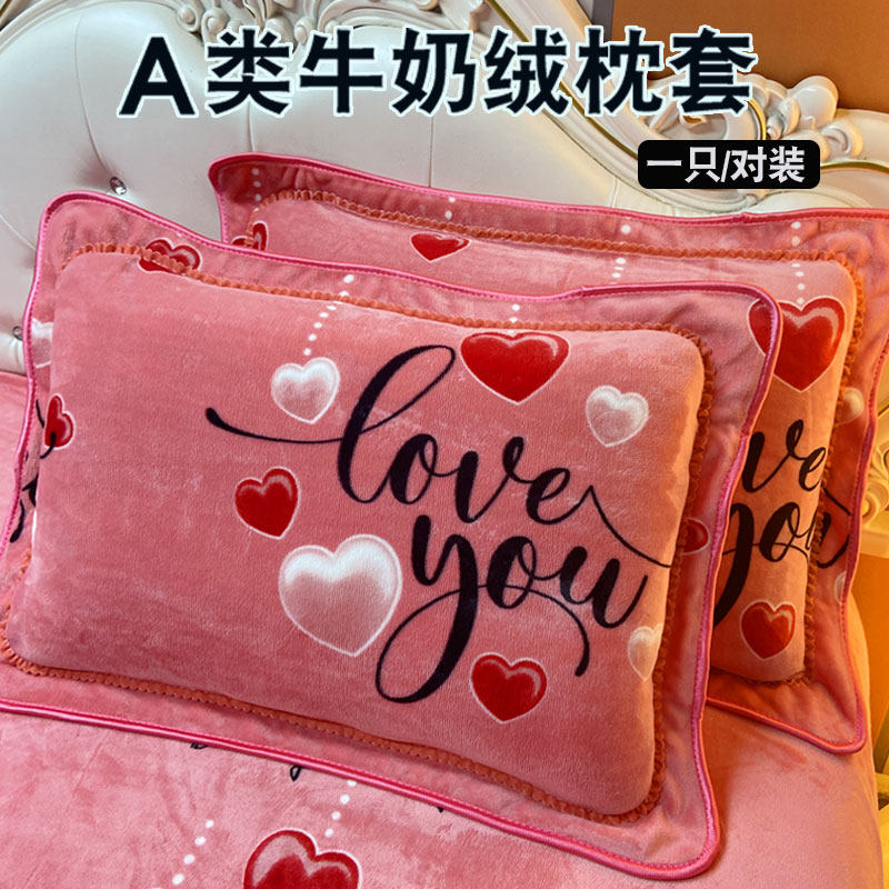 枕套牛奶绒冬天加绒一对装家用单人学生枕头套枕芯内胆罩48x74cm2