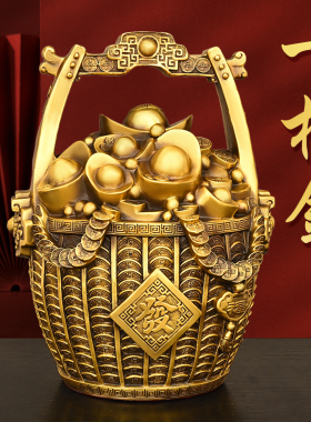 招财纯铜一桶金摆件聚宝盆存钱罐